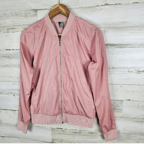 Big John Bomber Jacket Sz Large Pink Zip Front Japanese Ribbed Knit Casual Chic - Picture 3 of 15